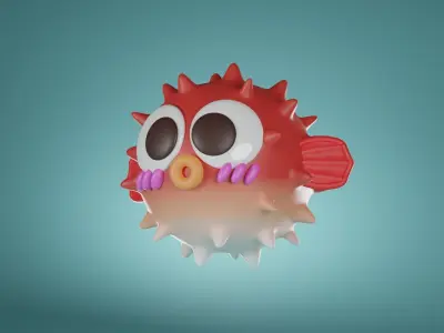 puffer fish cartoon 3d model Low-poly 3D model
