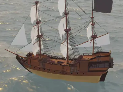 ship LowPoly pirate floating in ocean Low-poly 3D model