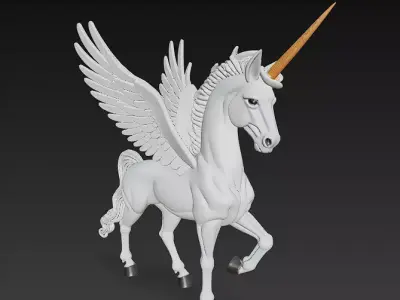 Unicorn White Realistic 3D Model Basic - Low Poly Realistic Low-poly 3D model