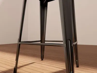 Industrial Bar Chair 3D Model - Metal - Wood Low-poly 3D model