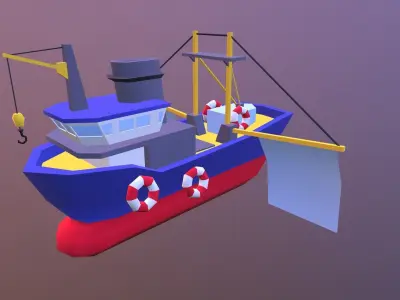 Low poly ship boat flying in sky Low-poly 3D model