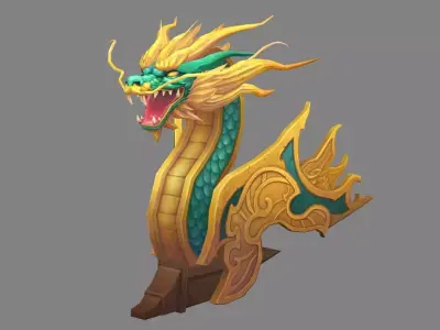 Cartoon dragon head sculpture Low-poly 3D model