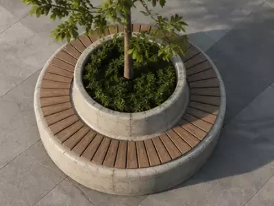 Circular Concrete Planter Bench Low-poly 3D model