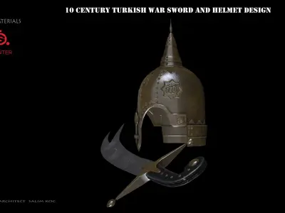  10 century Turkish war sword and helmet 3D model