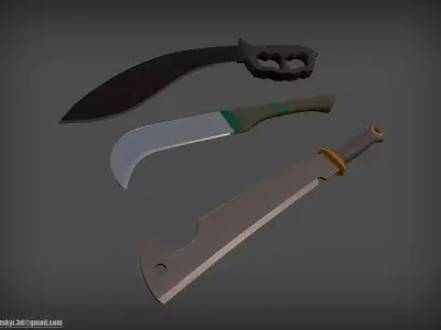 Set Machetes Kukri Low-poly 3D model