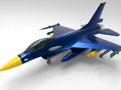 Jet Blue F-16 Low-poly 3D model