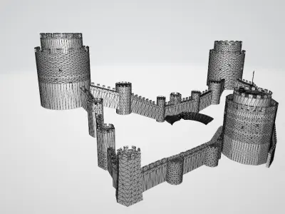 Castle Walls With Castle Guard Towers Low-poly 3D model