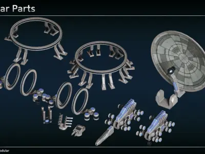 Scifi Modular Turrets II Low-poly 3D model