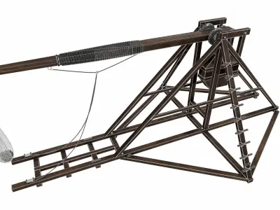 Trebuchet wooden catapult Low-poly 3D model