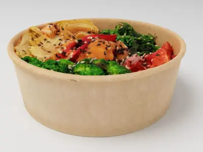 poke bowl with tuna rice tomatoes pepper broccoli 3D model