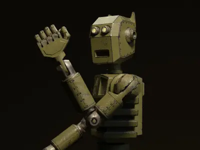 Mechanical Robot in Steampunk style Low-poly 3D model