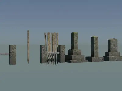 Japanese Gravestones Low-poly 3D model