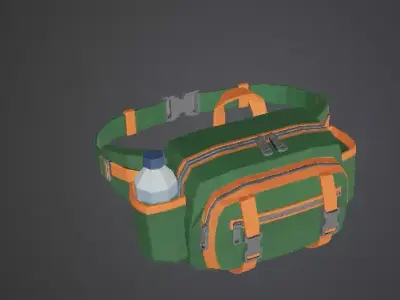 Low Poly Outdoor Fanny Pack with Water Bottle Low-poly 3D model