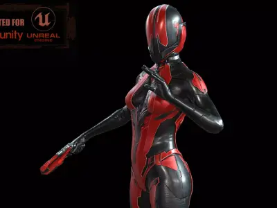 Cosmogirl humanoid robot Low-poly 3D model