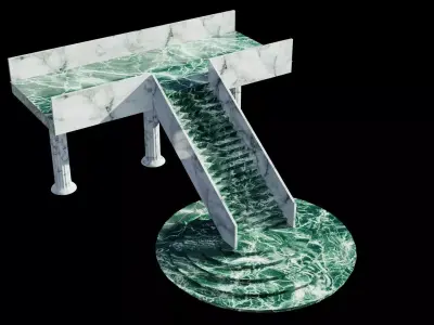Staircase 3D model table with marble on top Low-poly 3D model