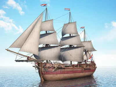 Dutch Galiot With Sails 3D model