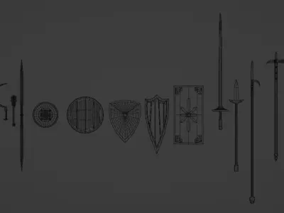 24 Low-poly Medieval Fantasy Weapons For Games And 3D Printing Low-poly 3D model