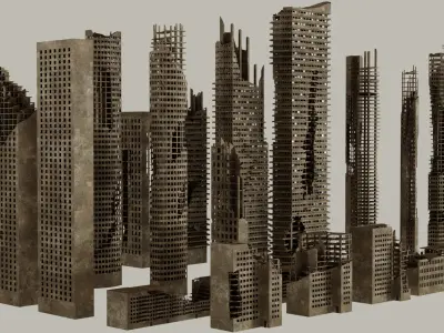 Post Apocalyptic destroyed skyscrapers Pack 3D model purchase