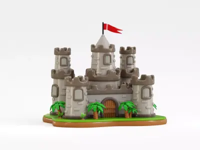 Cartoon Kingdom castle with tower Low-poly 3D model