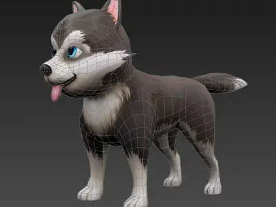 Cute Low Poly Husky Pup  Game-Ready 3D Model Low-poly 3D model