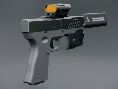 Ghost-9 Suppressed Pistol Low-poly 3D model