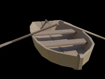 Boats wooden boat with two paddles Low-poly 3D model