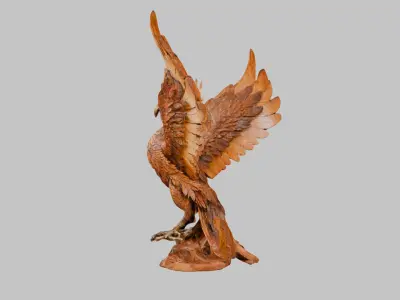 Wooden Phoneix Statue 3D Model of a Winged Creature Low-poly 3D model