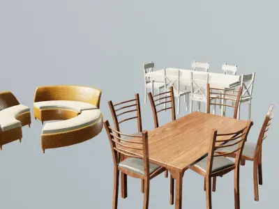 furniture set tables and chairs Low-poly 3D model