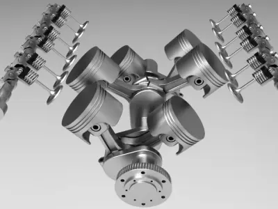 V6 Car Engine - Fully Rigged and Animated 3D model