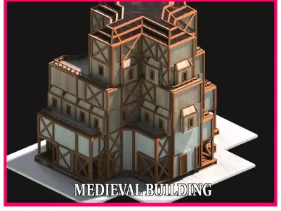 Medieval Low Poly Building Castle Wooden Village Stone House 33 Low-poly 3D model