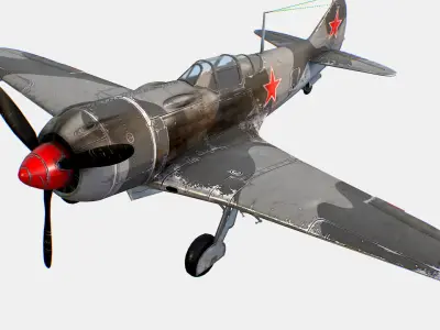 Russian Soviet fighter aircraft Lavochkin La-7 Low-poly 3D model