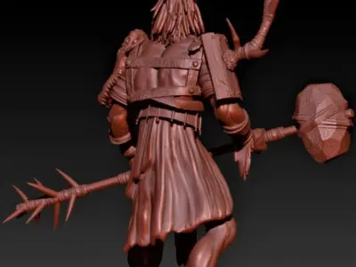 Berserk warlord with horns and spear 3D print model