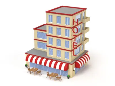Cartoon Hotel Low Poly 3D Model