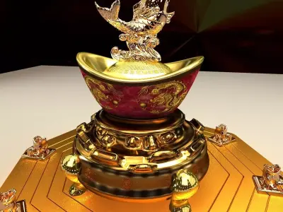 Chinese yuanbao with fish 3D model