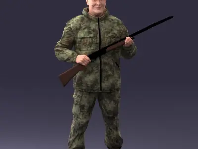 000255 Hunter in Camouflage with Rifle 0226 3D model