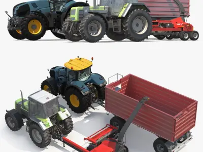 Self Propelled Forage Harvester Trailer and Tractor 3D model purchase