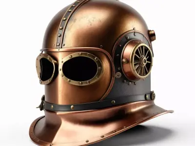 Steampunk Helmet Brass Copper Leather 3D model