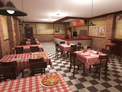 Pizzeria Interior Low-poly 3D model
