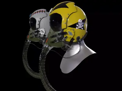 Fighter pilot helmet HGU-33 with MBU-12 oxygen mask Low-poly 3D model