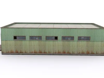 Hangar industrial building Low-poly 3D model