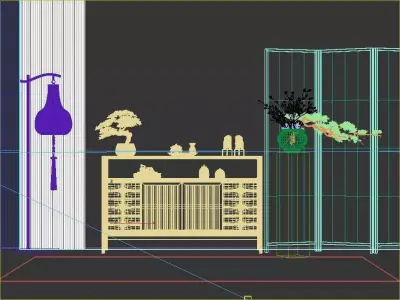 Chinese-style Entryway Cabinet 3D model
