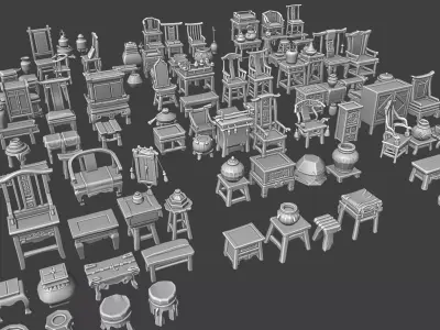 Stylized Furniture Set 2 3D model