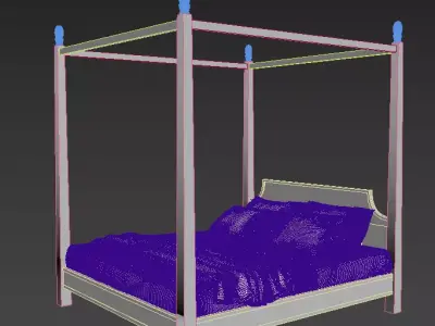 Modern Wooden Four Poster Bed - King Size Bedroom Furniture Free 3D model