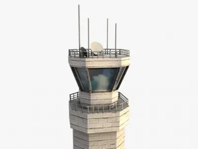 Low poly airbase control tower 3D model