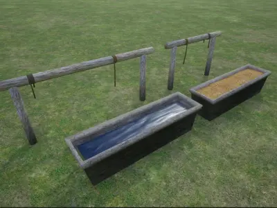 Lowpoly Western Horse Hitch And Trough Low-poly 3D model