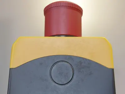 Red push-button emergency stop switch with box Low-poly 3D model