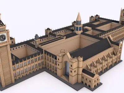 Big Ben and The House of Parliament London Landmark Low-poly 3D model