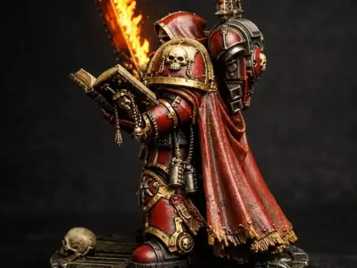 Grimdark Space Inquisitor 01 Flaming Sword War Priest STL 3D print model