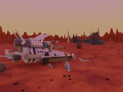 Stylized Martian Environment with  Spacecraft Rocket and Base 3D model