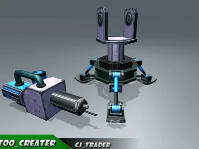 Flame Thrower Turret Lowpoly 3D Model Low-poly 3D model